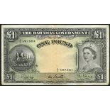 Bahamas Government, £1, ND (1953), serial number A/2 597581, black on multicolour underprint,