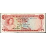 Bahamas Government, $3 (2), ND (1965), serial numbers A252852 and A012891, red on multicolour