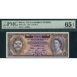 Government of Belize, $2, 1 June 1975, serial number B/1 445052, purple, orange and violet, portrait