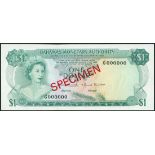 Bahamas Monetary Authority, $3, ND (1968), serial number B255473, red, also a specimen $1, ND (