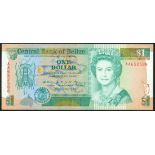 Central Bank of Belize, $1, $2, $5, $10, 1 May 1990, serial numbers AA652588, AA322249, AA062710 and