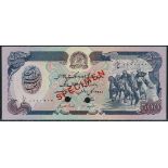 (x) Da Afghanistan Bank, specimen 500 afghanis, ND (1981), zero serial numbers, dark blue on