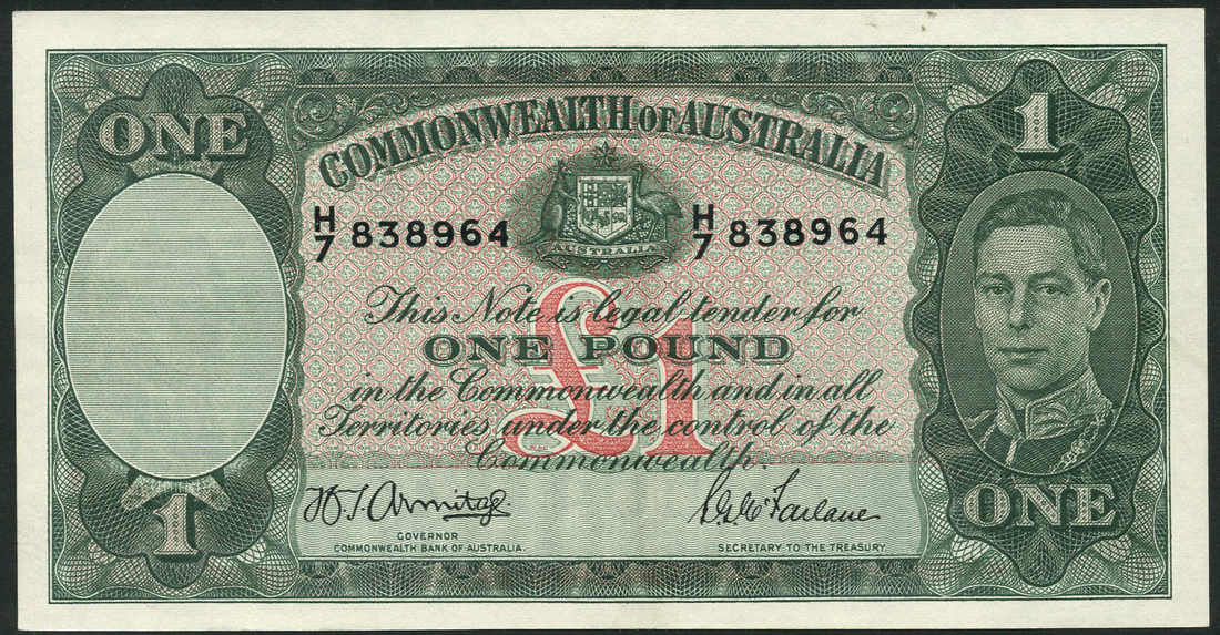Commonwealth of Australia, £1 (2), ND (1938, 1942), prefixes O/72, H/7, green and pink, George VI at