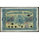 Standard Bank of South Africa Limited, colour trial £20, Pretoria, 18-, serial number A ---1, blue