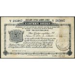 Australian Defence Canteens Service, a canteen order for 5/-, 1943, serial number V 585067, black