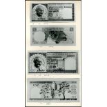 Reserve Bank of India, a double sided page with four pairs of archival photographs showing designs