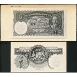 Government of Mauritius, obverse and reverse printers archival photographs for 5 rupees, 1 October