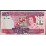 (x) Solomon Islands, specimen $2, $5, $10, matching serial numbers *001005, green, blue and pink