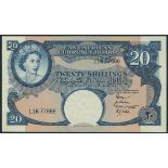 (x) East African Currency Board, 20 shillings, ND (1958-60), serial number L16 77666, blue and light