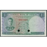 (†) Central Bank of Ceylon, colour trial 1 rupee, 20 January 1951, no serial number, green on