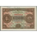 (†) Banco Nacional Ultramarino, Angola, printer's archival specimen 10 Escudos, 1 January 1921,