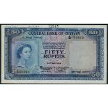 (†) Central Bank of Ceylon, printers archival specimen 50 rupees, 12 May 1954, serial number R/16