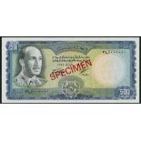 (x) Da Afghanistan Bank, specimen 500 afghanis, SH 1346 (1967), zero serial numbers, blue on green