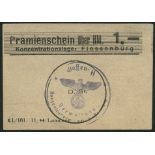 Flossenburg concentration camp, Germany, 1 reichsmark on card, 1944, black text on pale blue card,