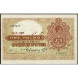 (x) Government of Cyprus, £1, 2 February 1942, serial number F/3 553493, brown and light olive