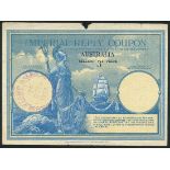 Imperial Reply Coupon, Australia, selling 3d Price, blue and pale orange, Britannia at left,