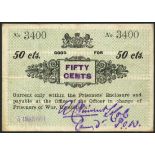 Diyatalawa, Prisoner of War currency during the Boer War for Ceylon, 50 cents, handstamped date 31