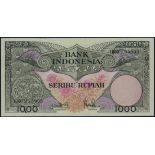 (x) Bank Indonesia, 1000 rupiah, 1958, serial number EFY 19100, red- brown, 5000 rupiah, 1958,