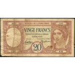 Banque de l'Indochine, Djibouti, 20 francs (40), ND (1928-38), various prefixes, light brown,