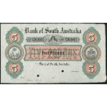 (†) Bank of South Australia, specimen £5, Adelaide, 1 July 1873, serial number O 62001, black, green