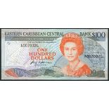 Eastern Caribbean Central Bank, $100, ND (1986), serial number A007002L, orange, brown and blue on