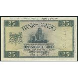 (†) Bank von Danzig, specimen obverse proof 25 Gulden, 1 October 1928, black and grey-green on beige