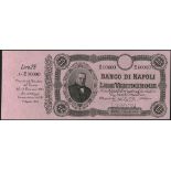(†) Banco di Napoli, specimen 25 Lire with counterfoil, 1 March 1883, serial number B/Q 00000, black