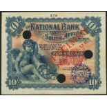 National Bank of South Africa Limited, colour trial 10/-, ND (1917), blue on pale red and yellow