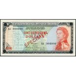 (x) East Caribbean Currency Authority, specimen $100, ND (1965), serial number A1 000000,