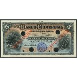 Banco Commercial de Costa Rica, colour trial 5 colones, ND (1906), black, pale blue, pale pink,