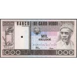 (†) Banco de Cabo Verde, specimen 100 escudos, red, 500 escudos, blue and 1000 escudos, brown, all