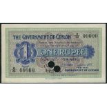 (†) Government of Ceylon, specimen 1 rupee, 1 September 1927, serial number G/33 00000, blue on