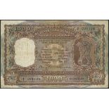 Reserve Bank of India, 1000 rupees, Bombay, ND (1975), serial number A/1 021126, N.C. Sengupta