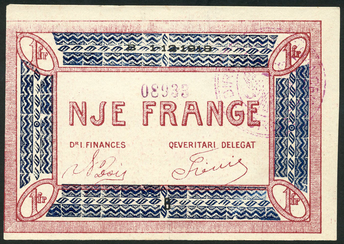 Shqiperie Vetqeveritare - Korce, Albania, 0.50 franc and 1 franc, 1 December 1918, serial numbers