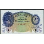 (†) National Bank of Egypt, colour trial 50 piastres, ND (1935), blue on multicoloured underprint,