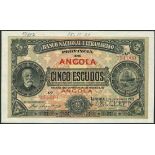 (†) Banco Nacional Ultramarino, Angola, printer's archival specimen 5 Escudos, 1 January 1921,
