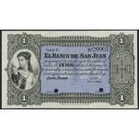 (†) El Banco de San Juan, Argentina, specimen 1 peso, 18- (1873), serial number C 20001, black