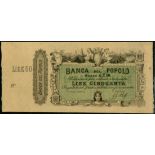 (†) Banco del Popolo, Italy, specimen 50 lire, ND (1866), no serial number, black and green on tan