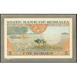 (†) State Bank of Somalia, a printers archival reverse essay on card for a proposed issue of 5