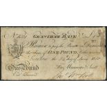 Grantham Bank (Manners & Scott), £1, 24 June 1910, serial number K61, black and white, arms at left,