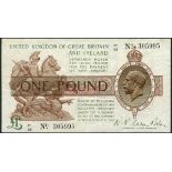 Treasury Series, John Bradbury, £1, ND (1917), serial number D54 638673, Treasury Series, N W Warren