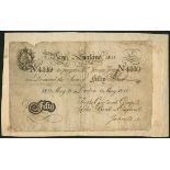 Bank of England, J Jones, £50 skit note stuck on paper, 18 May 1911, serial number 4310, black and