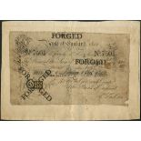 Bank of England, H Hase, forged £1 stuck on paper, 1 October 1819, serial number 7501, black and