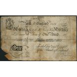 Bank of England, H Hase contemporary forgery £1, 22 December 1819, serial number 9730, black and