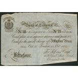 Bank of Economy, a skit note for 54 pence, 15 October 1834, serial number 11, black and white,