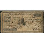 Huddersfield Old Bank, £1, 1825, serial number B4424, black and white, Britannia at centre, value