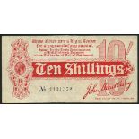 Treasury Series, John Bradbury, 10 shillings, ND (1914), serial number A/4 131372, red and white,