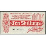 Treasury Series, John Bradbury, 10/-, ND (1914), serial number A/3 957048, red on white, head of