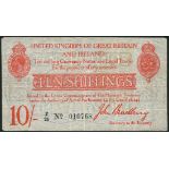 Treasury Series, John Bradbury, 10/-, ND (1915), serial number Z/28 010768, red on white, head of