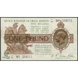 Treasury series, N F Warren Fisher, £1, ND (30 September 1919), serial number M/94 922804 brown,